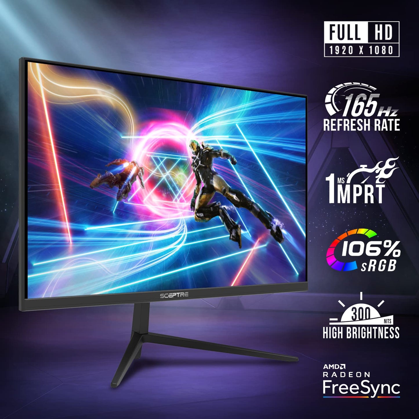 25" Gaming Monitor 1920 x 1080p up to 165Hz 1ms AMD FreeSync Premium HDMI x3 DisplayPort Build-in Speakers, 106% sRGB Machine Black (E255B-FWD168)