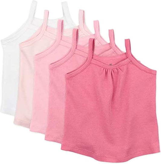 Set of five sleeveless organic cotton tops for baby girls