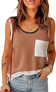 Women's Summer Waffle Knit Sleeveless Tank Top with Pockets