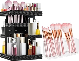 Two-Piece Rotating Makeup and Brush Organizer