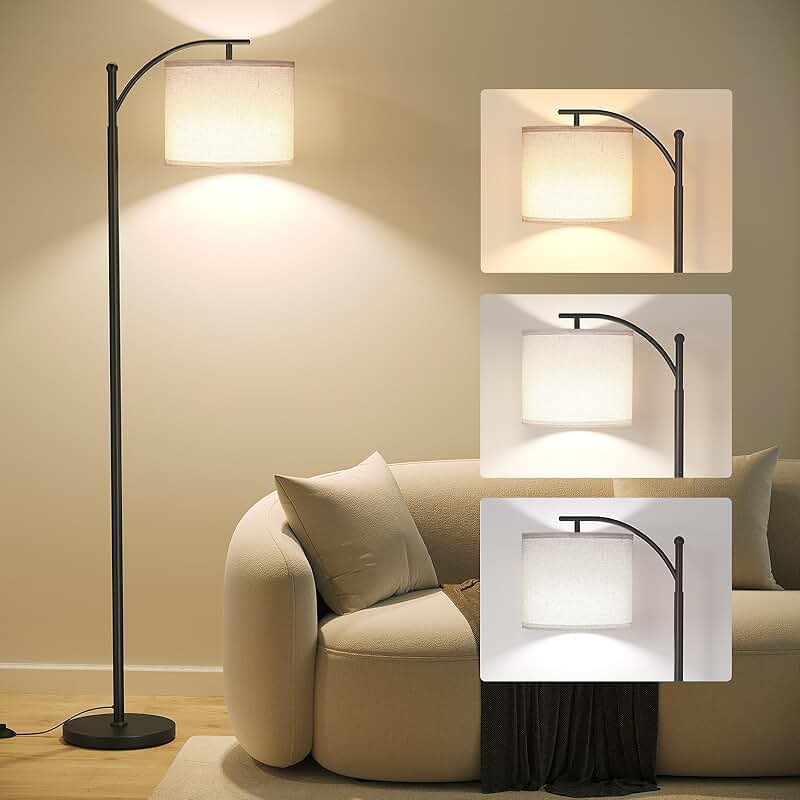 Modern black arc floor lamp with adjustable shade