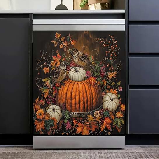 Fall Pumpkin and Bird Dishwasher Magnet Cover