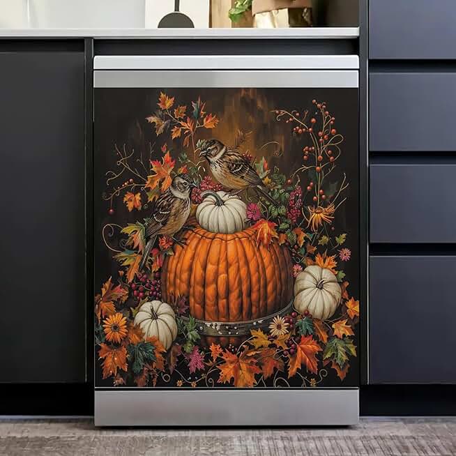 Fall Pumpkin and Bird Dishwasher Magnet Cover