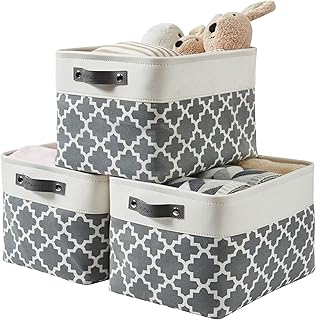 Grey Fabric Storage Baskets for Shelves, 3 Pack
