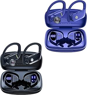 Wireless Earbuds with LED Display and Earhooks