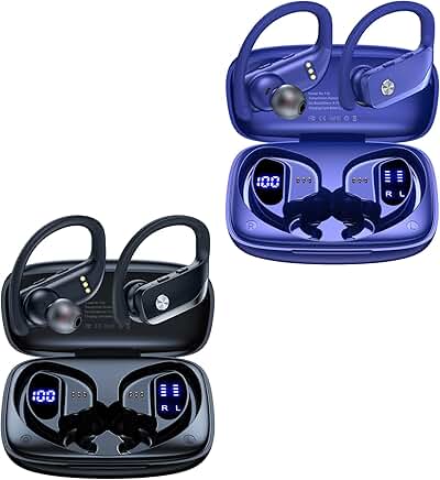 Wireless Earbuds with LED Display and Earhooks