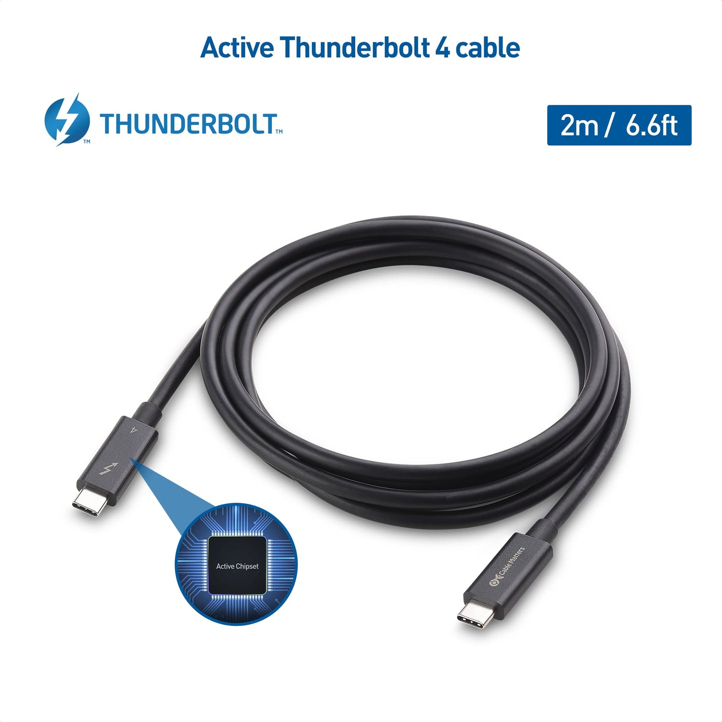 [Intel ] 40Gbps Active Thunderbolt 4 Cable 6.6 ft with 100W Charging and 8K Video - Fully Compatible with USB C/USB-C, USB 4 / USB4, and Thunderbolt 3