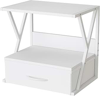 White 2-Tier Printer Stand with Storage Drawer