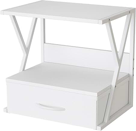 White 2-Tier Printer Stand with Storage Drawer