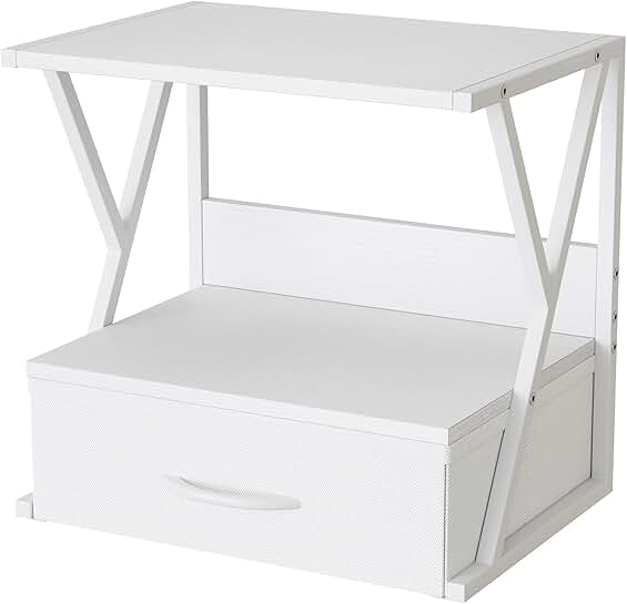 White 2-Tier Printer Stand with Storage Drawer