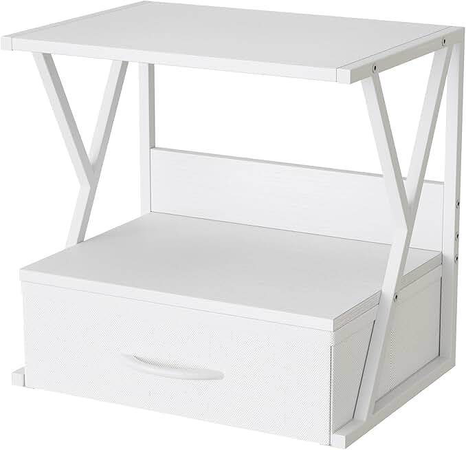White 2-Tier Printer Stand with Storage Drawer