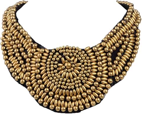 Golden Beaded Ethnic Tribal Sun Necklace