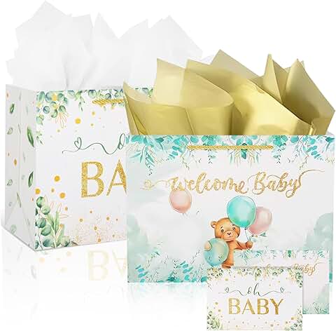 Set of two medium paper gift bags for baby shower