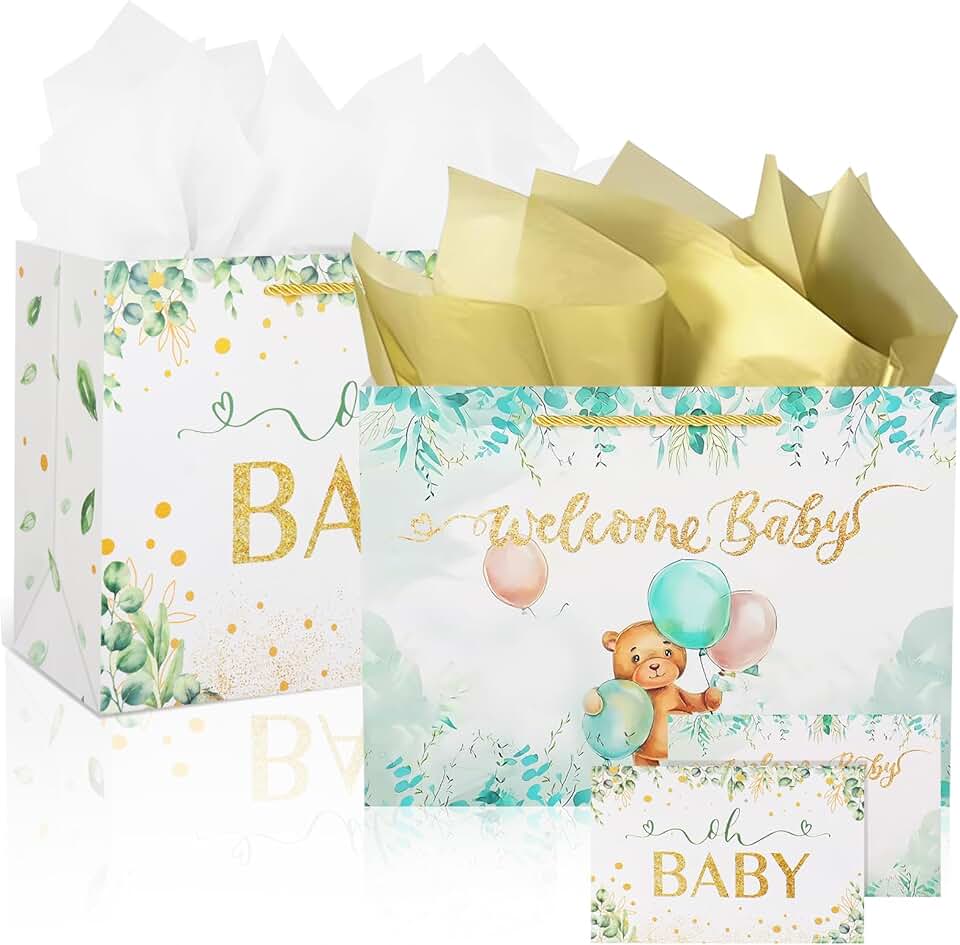 Set of two medium paper gift bags for baby shower