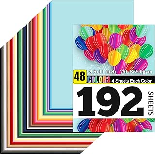 192 Sheets of 8.5x11 Colored Cardstock in 48 Colors