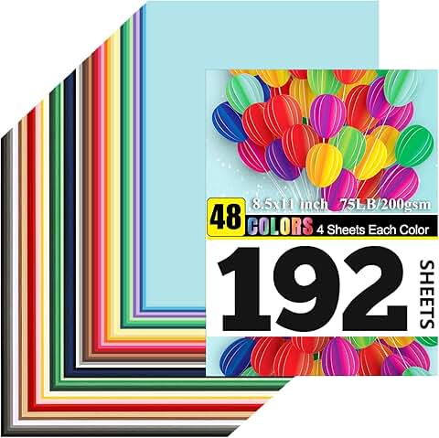 192 Sheets of 8.5x11 Colored Cardstock in 48 Colors