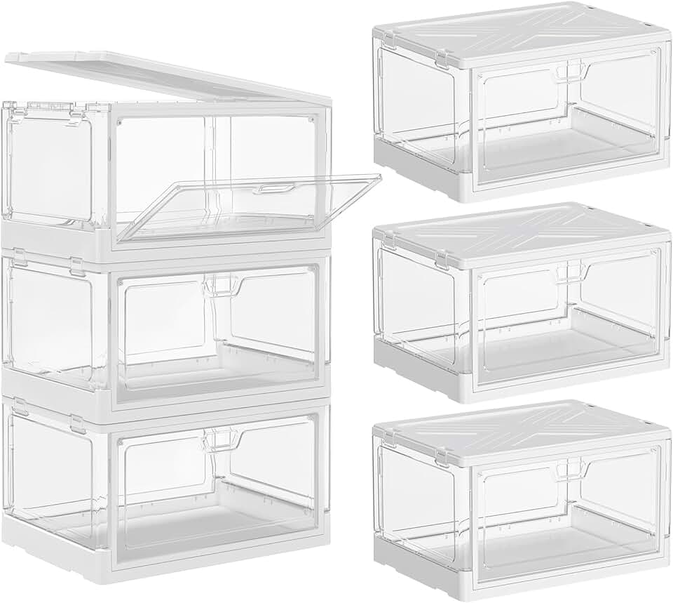 Stackable Clear Storage Bins with Lids, 3 Pack
