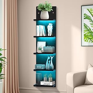 Black 5-Tier Wall-Mount Display Shelf with LED Lighting