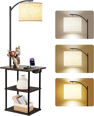 Floor Lamp with Table and Charging Station