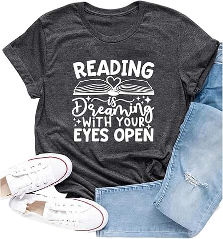 Women's Reading T-Shirt with Dreaming Eyes Design