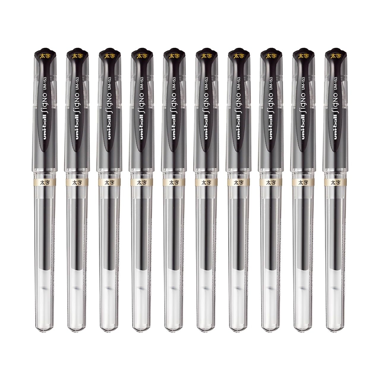 Set of 10 black broad point ballpoint pens