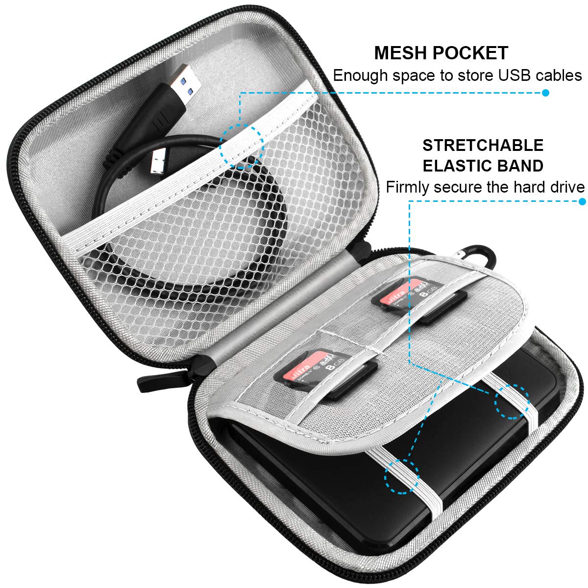 Hard Drive Carrying Case for Seagate Portable Seagate One Touch Seagate Backup Plus Ultra Touch 1TB 2TB 3TB 4TB 5TB Portable External Hard Drive USB 3.0 2.5 Inch HDD Shockproof Travel Bag, Black