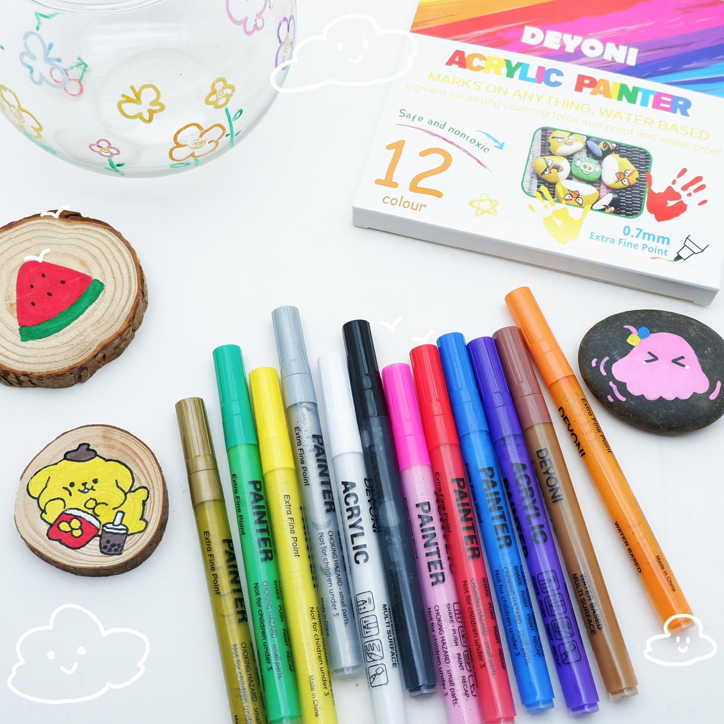 12 Colors Acrylic Paint Pens Set 0.7mm Fine Tip