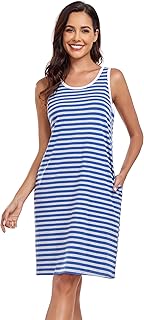 Women's Casual Summer Sleeveless Striped Dress with Pockets