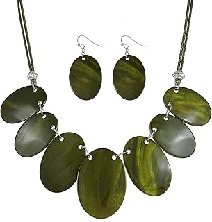 Colorful Oval Chunky Necklace and Earrings Set for Women