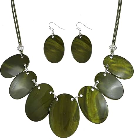 Colorful Oval Chunky Necklace and Earrings Set for Women