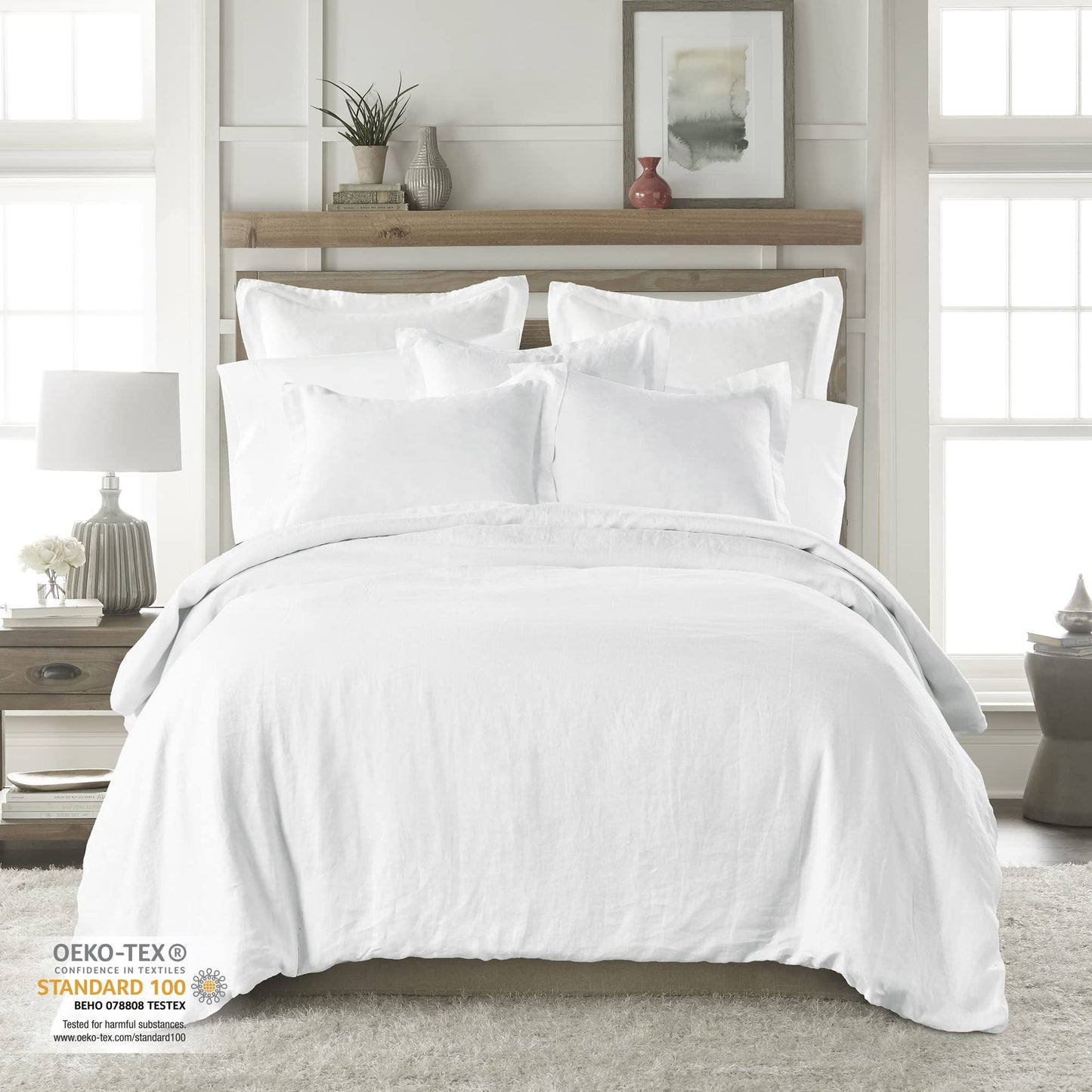 100% Linen  King Sham  Washed Linen in White  Sham Size 36 x 20in.)