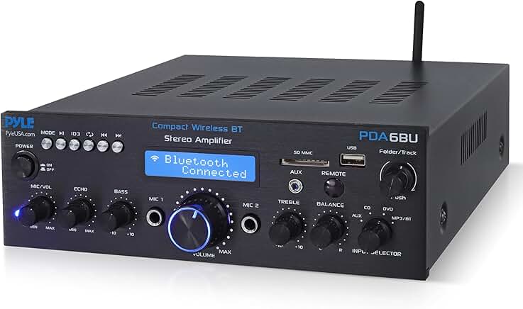 Wireless Bluetooth Power Amplifier with USB, SD, AUX, and Mic Input
