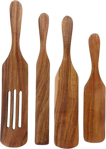 Set of four acacia wooden kitchen utensils