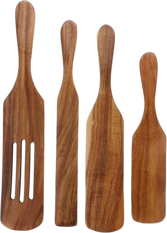 Set of four acacia wooden kitchen utensils