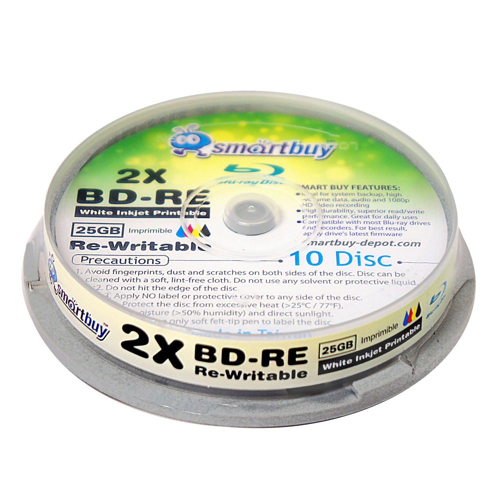 10 Pack 2X 25GB Blue Blu-ray BD-RE Rewritable White Inkjet Hub Printable Blank Bluray Disc