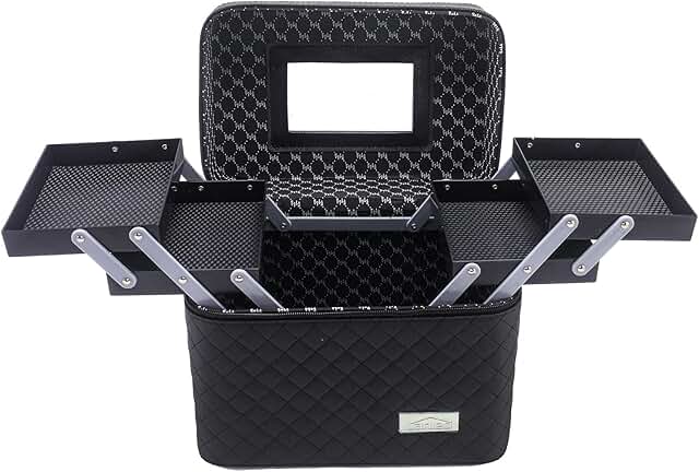 Foldable 4-Layer Makeup Bag with Mirror