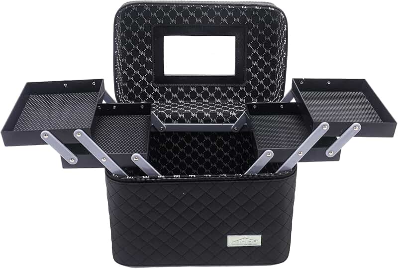 Foldable 4-Layer Makeup Bag with Mirror