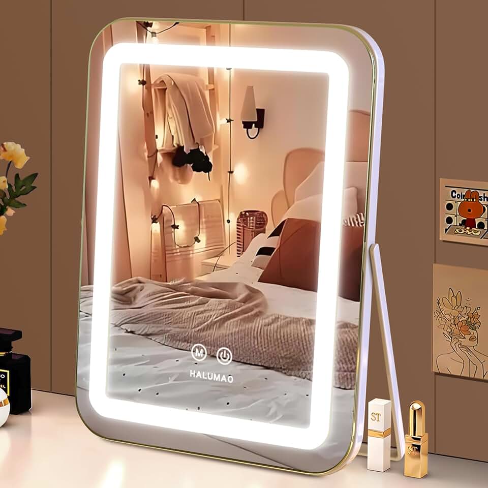 Lighted 14.5" Vanity Mirror with Touch Control and 360° Rotation