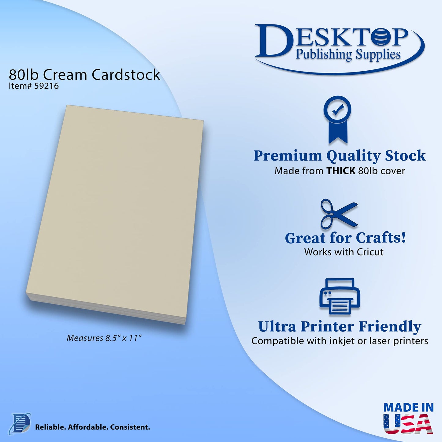 Heavyweight Natural Cream Cardstock, 8.5 x 11 inches, 80lb, 100 sheets
