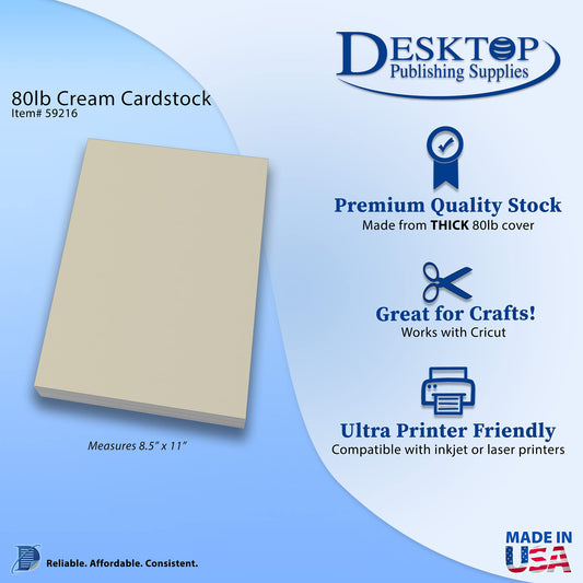 Heavyweight Natural Cream Cardstock, 8.5 x 11 inches, 80lb, 100 sheets