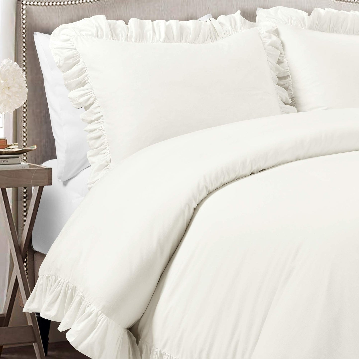 Reyna 100% Cotton 3 Piece Duvet Cover Set, California King, White