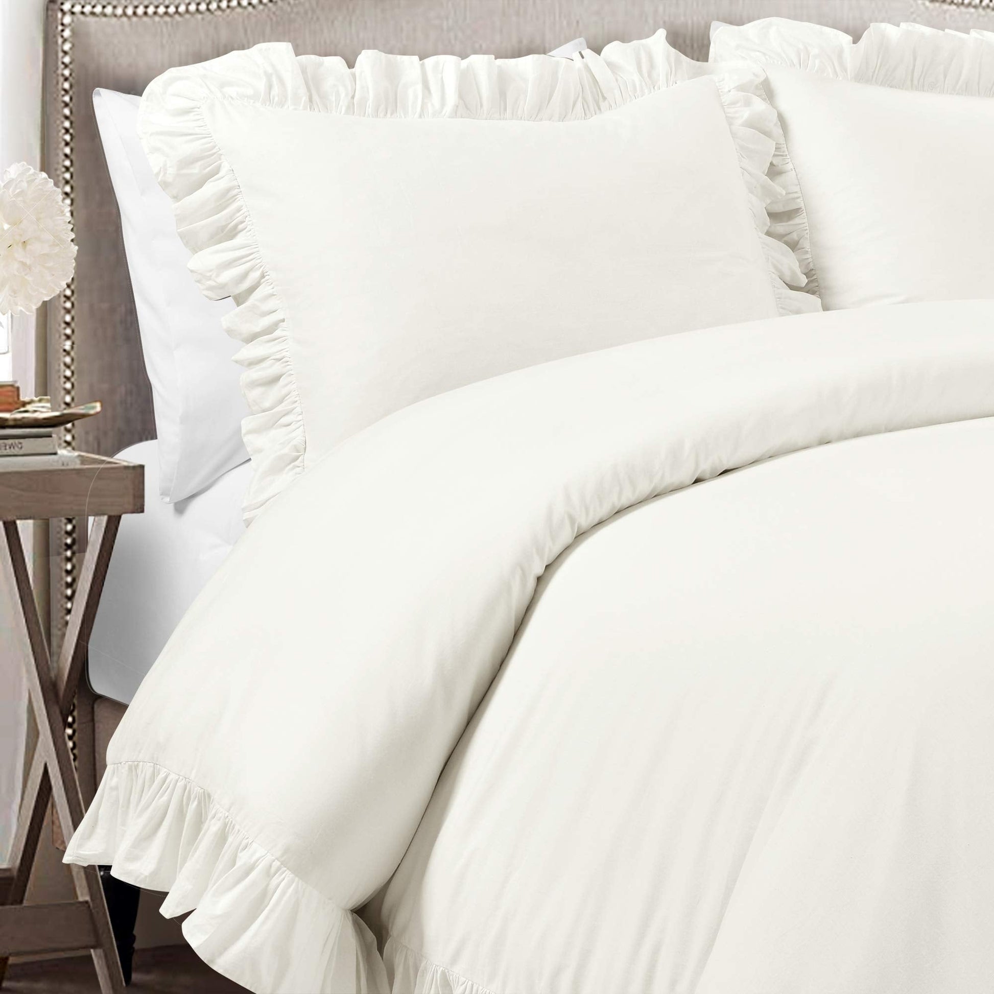 Reyna 100% Cotton 3 Piece Duvet Cover Set, California King, White