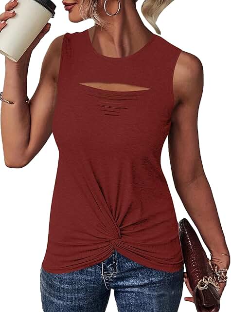 Women's Sleeveless Twist Front Casual Tank Top