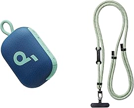 Blue Bluetooth Shower Speaker with Green Lanyard
