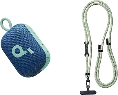 Blue Bluetooth Shower Speaker with Green Lanyard