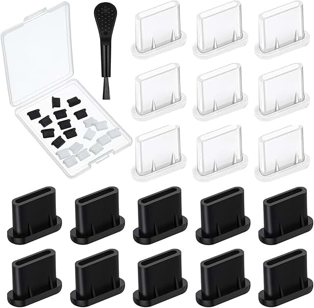 20 Silicone USB-C Dust Plugs with Cleaning Brush