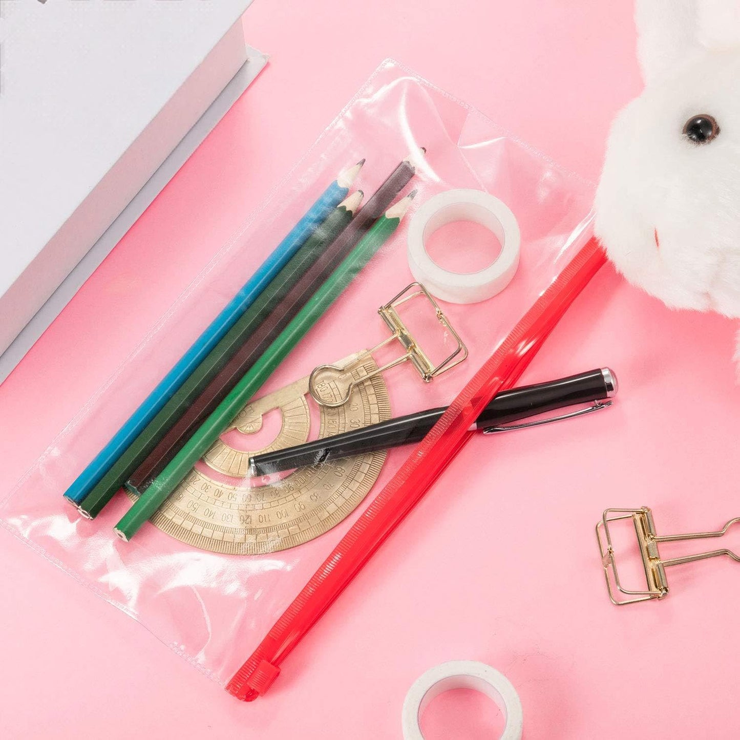 50 Clear Plastic Zip Envelopes for Office and School