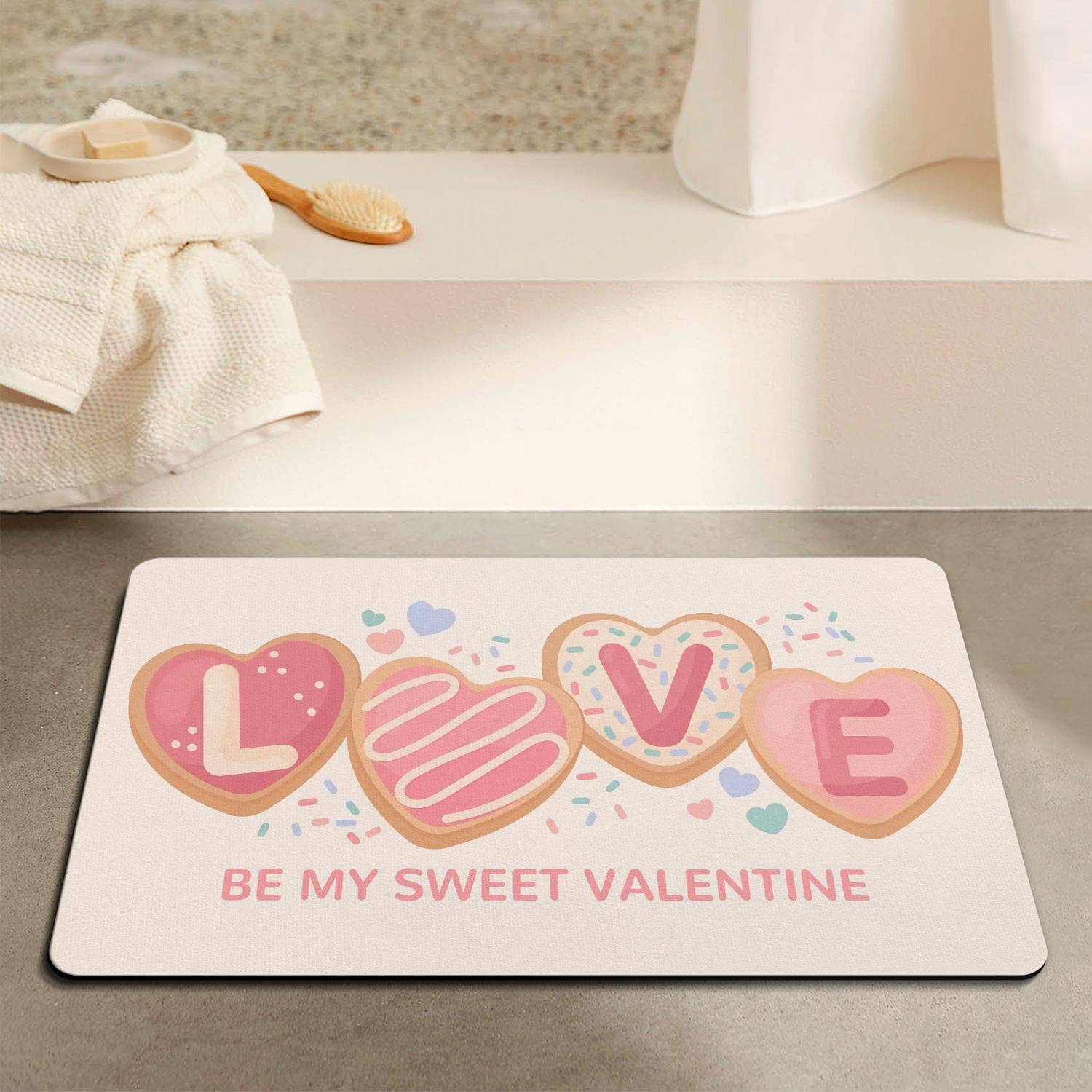 Be My Bath Rugs Non- Durable Heart Rug Memory Foam Soft Valentines Day Bath Mats Absorbent Love Mat for Shower Bathroom 27"x17"