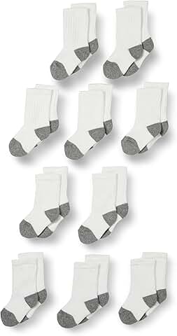 10 Pairs of Cotton Crew Socks for Kids and Toddlers