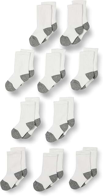 10 Pairs of Cotton Crew Socks for Kids and Toddlers